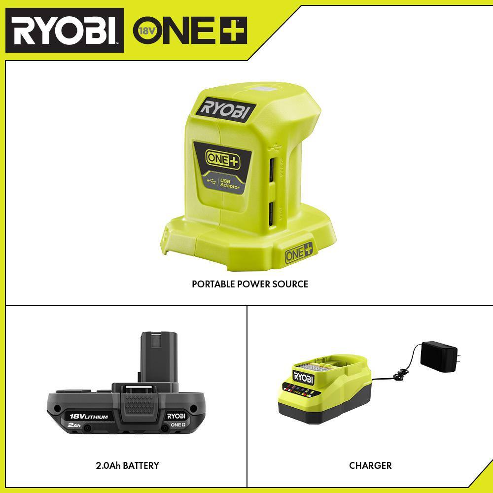RYOBI P743-PSK005 ONE+ 18V Lithium-Ion Portable Power Source with 2.0 Ah Battery and Charger