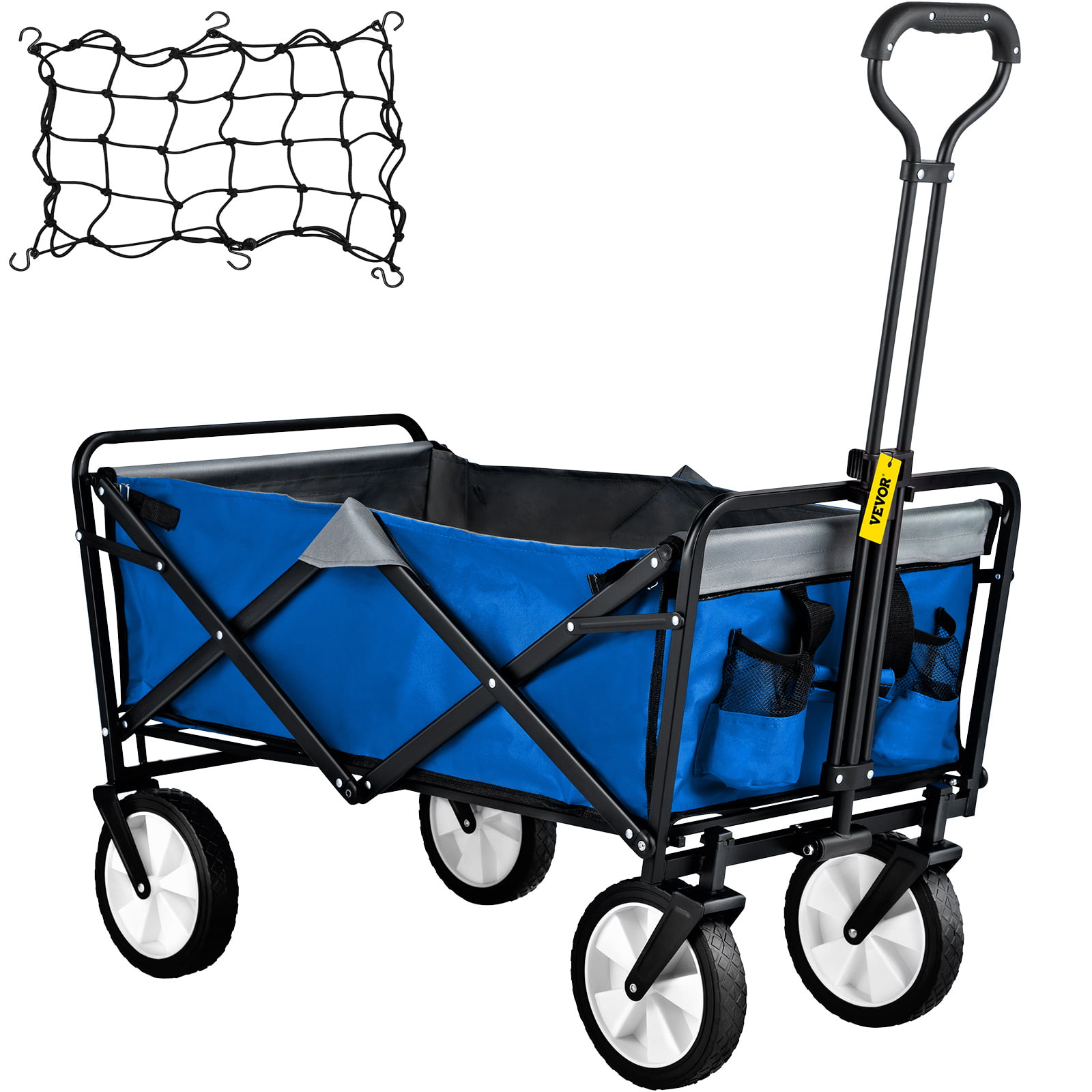 VEVORbrand Collapsible Wagon Cart .Folding Wagon Cart . 176 lbs Load Beach Wagon Oversized Wheels. Portable Folding Wagon Adjustable Handles for Beach. Garden. Sports. Camping.Blue & Gray