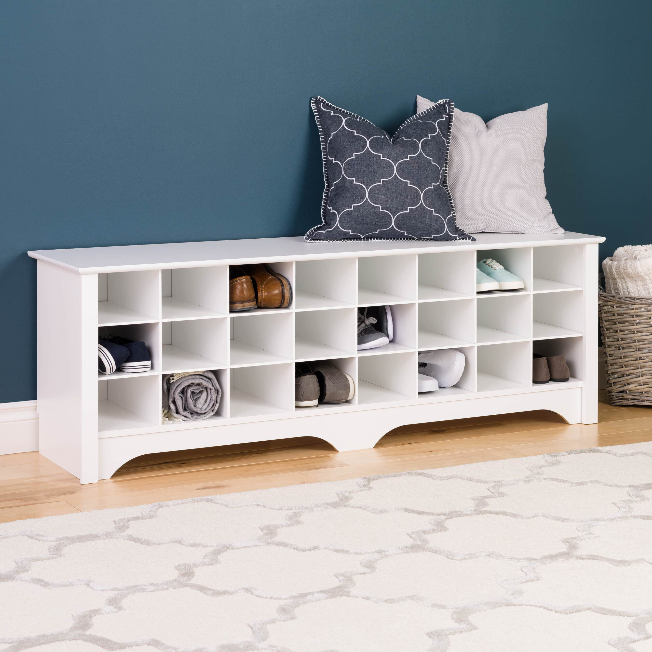 Prepac 24 Shoe Cubby Wide Hall Bench. White