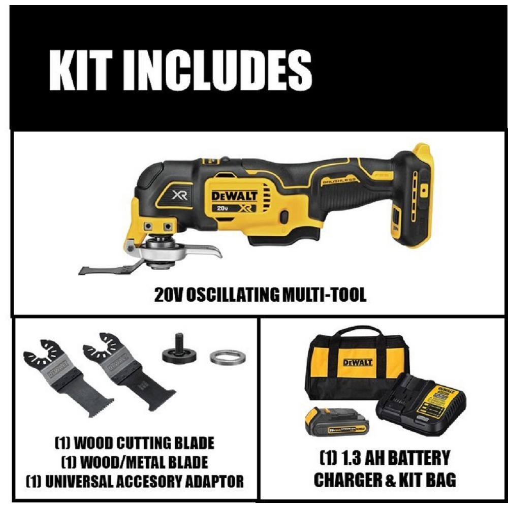 DEWALT DCS356C1 20V MAX XR Cordless Brushless 3-Speed Oscillating Multi Tool with (1) 20V 1.5Ah Battery and Charger