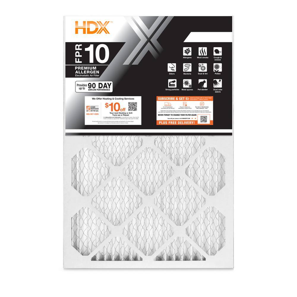 HDX CHDX1P10-011625 16 in. x 25 in. Premium Pleated Air Filter FPR 10. 12-pack