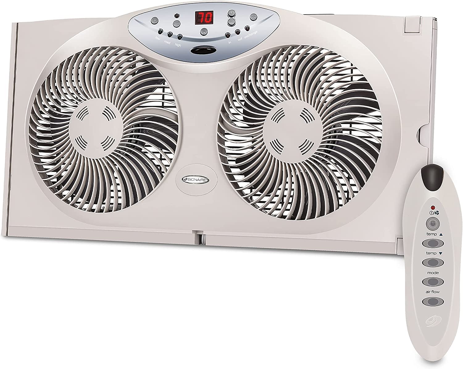 Bionaire Window Fan with Twin 8.5-Inch Reversible Airflow Blades and Remote Control. White