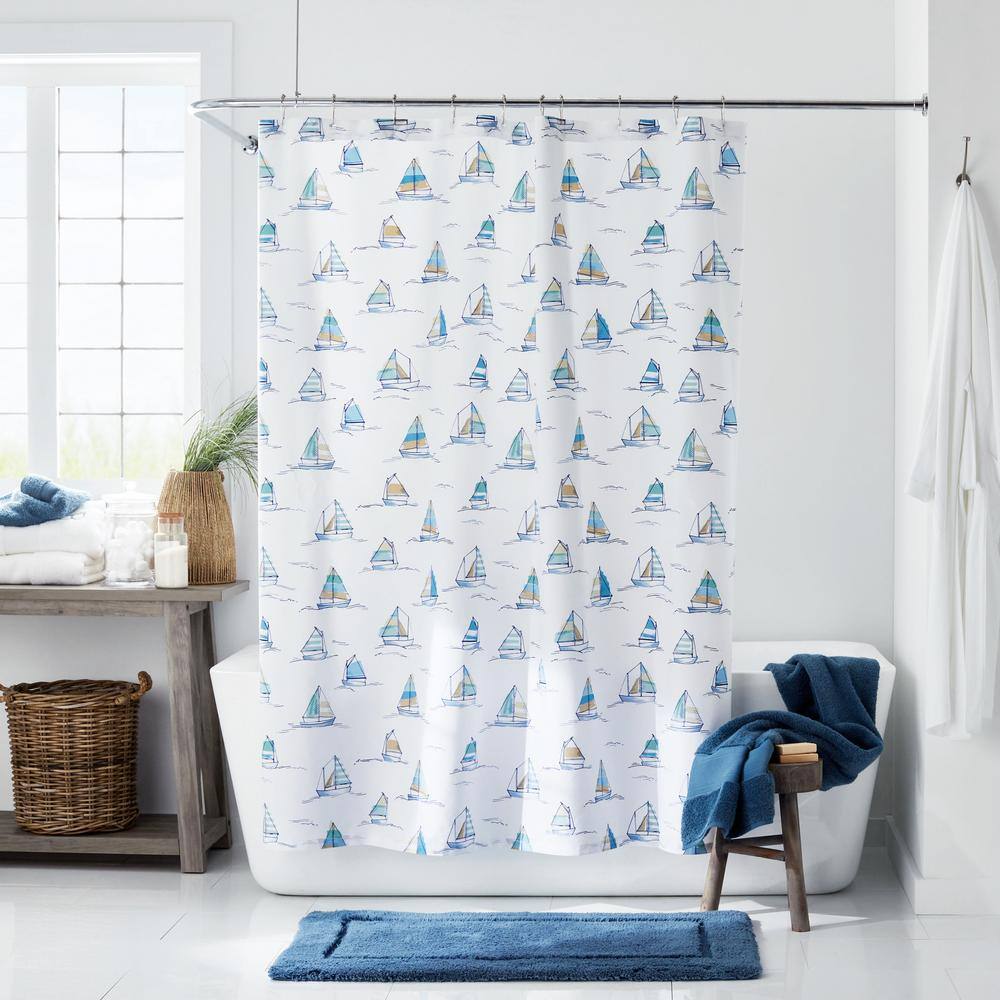 The Company Store  Company Cotton Sails 72 in. x 72 in. Cotton Shower Curtain White Multi
