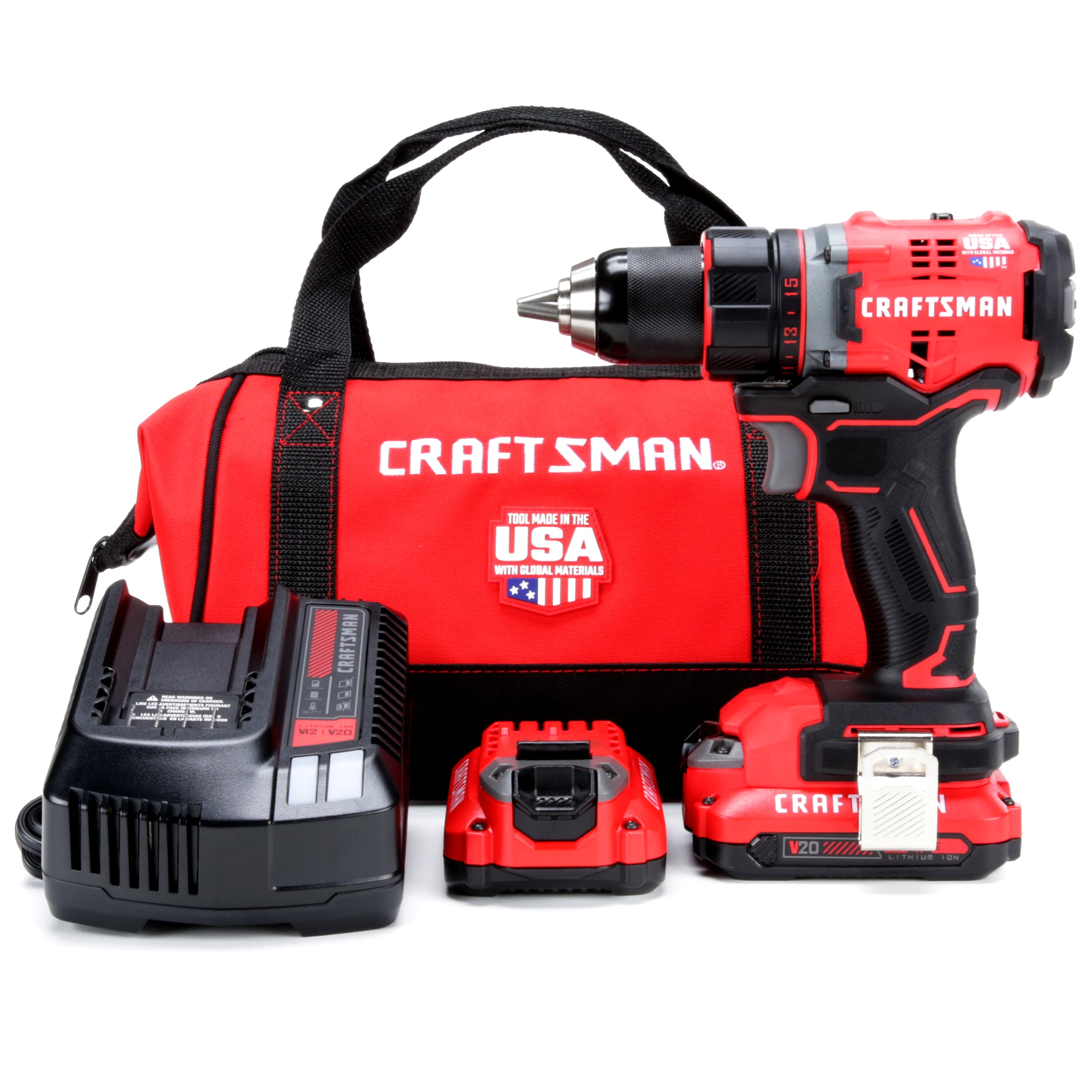 CRAFTSMAN V20 20-volt 1/2-in Brushless Cordless Drill(2 Li-ion Batteries Included and Charger Included)