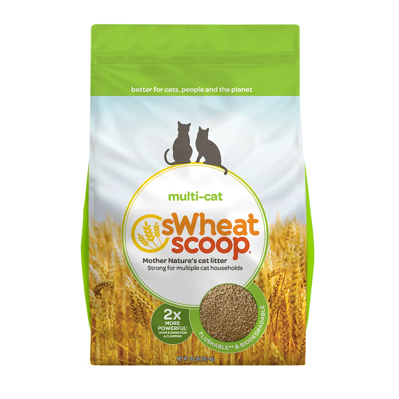 Swheat Scoop Unscented Scoopable Multi-Cat Litter. 25 lbs – 36 lbs.