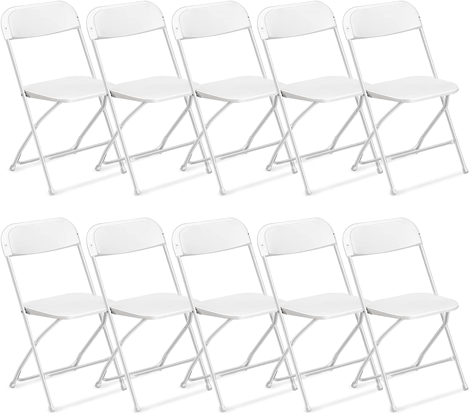 VINGLI 10 Pack White Plastic Folding Chair. Indoor Outdoor Portable Stackable Commercial Seat with Steel Frame 350lb. Capacity for Events Office Wedding Party Picnic Kitchen Dining