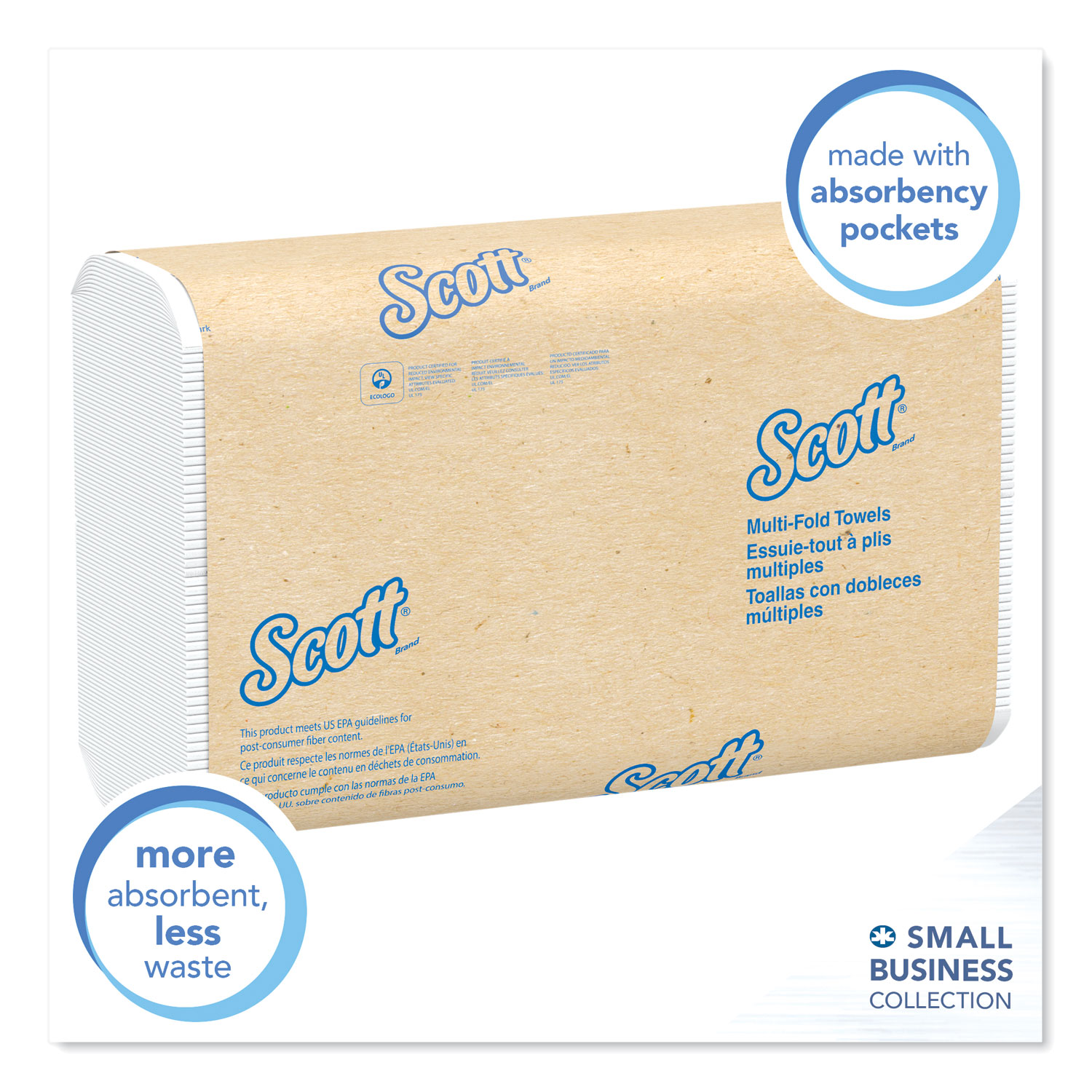 Scott Multi-Fold Towels. Absorbency Pockets. 9.4 x 9.2. White. 250 Sheets/Pack. 12 Packs/Carton -KCC03650