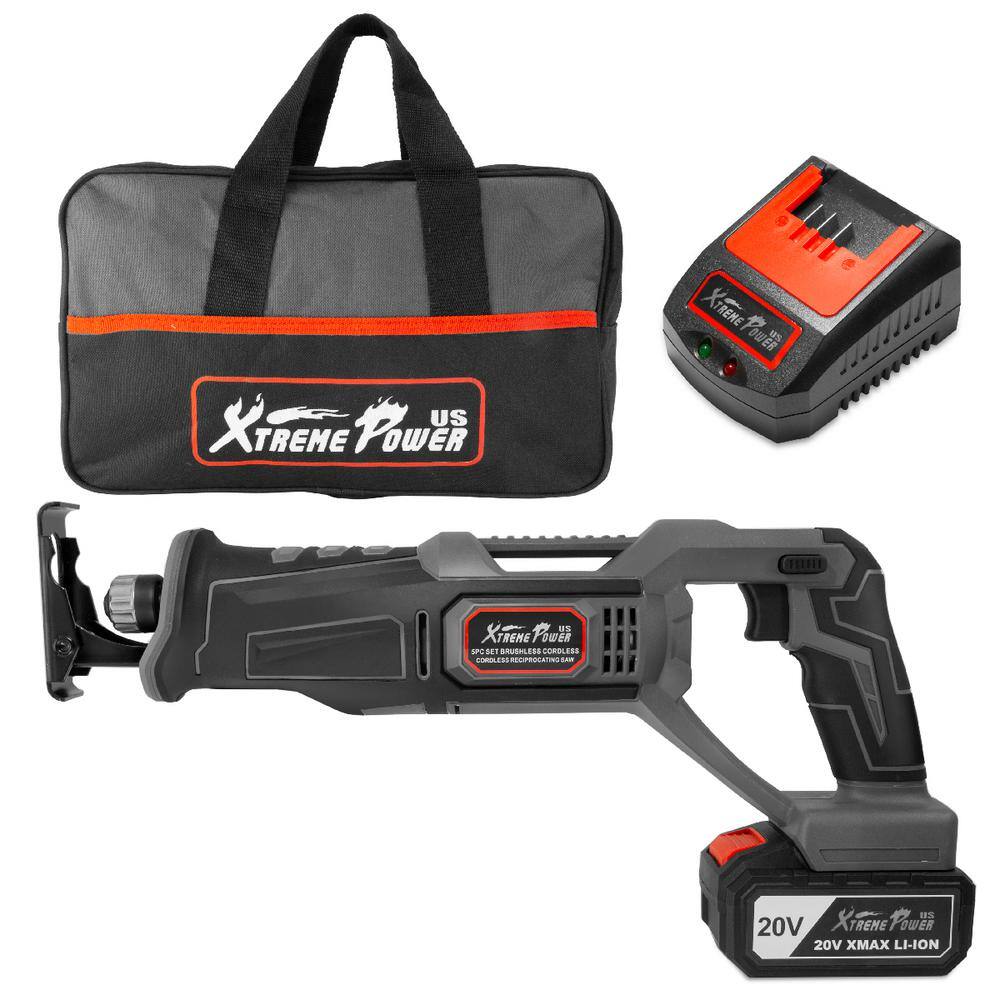 XtremepowerUS 47513 20-Volt Maximum Cordless Reciprocating Saw Lithium-Ion Battery Variable 4.0 Ah Fast Charger with Bag