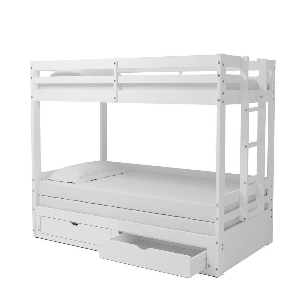 Alaterre Furniture  Jasper White Twin to King Extending Day Bed with Bunk Bed and Storage Drawers