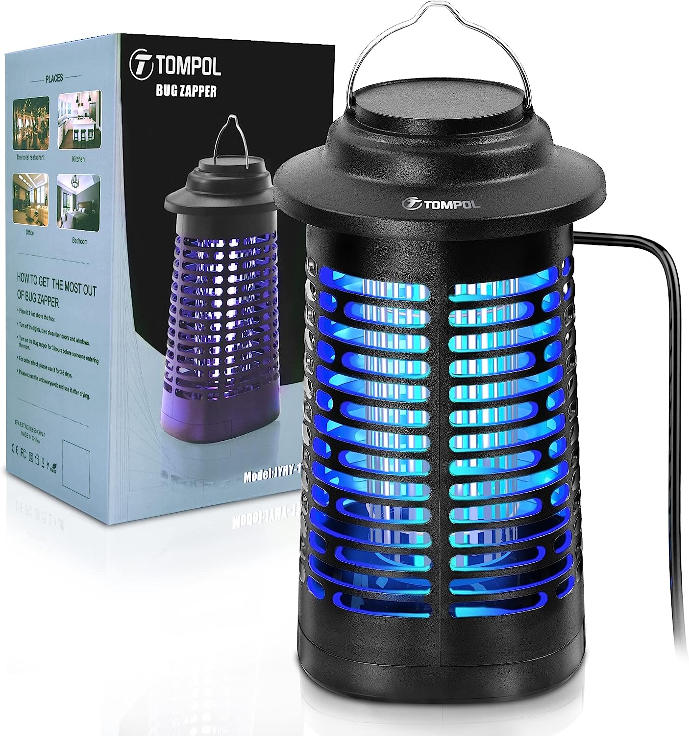 TOMPOL Bug Zapper for Indoor and Outdoor. 4200V Electric Mosquito Zapper. High Powered Pest Control Waterproof. Insect Killer for Home. Kitchen. Backyard. Camping