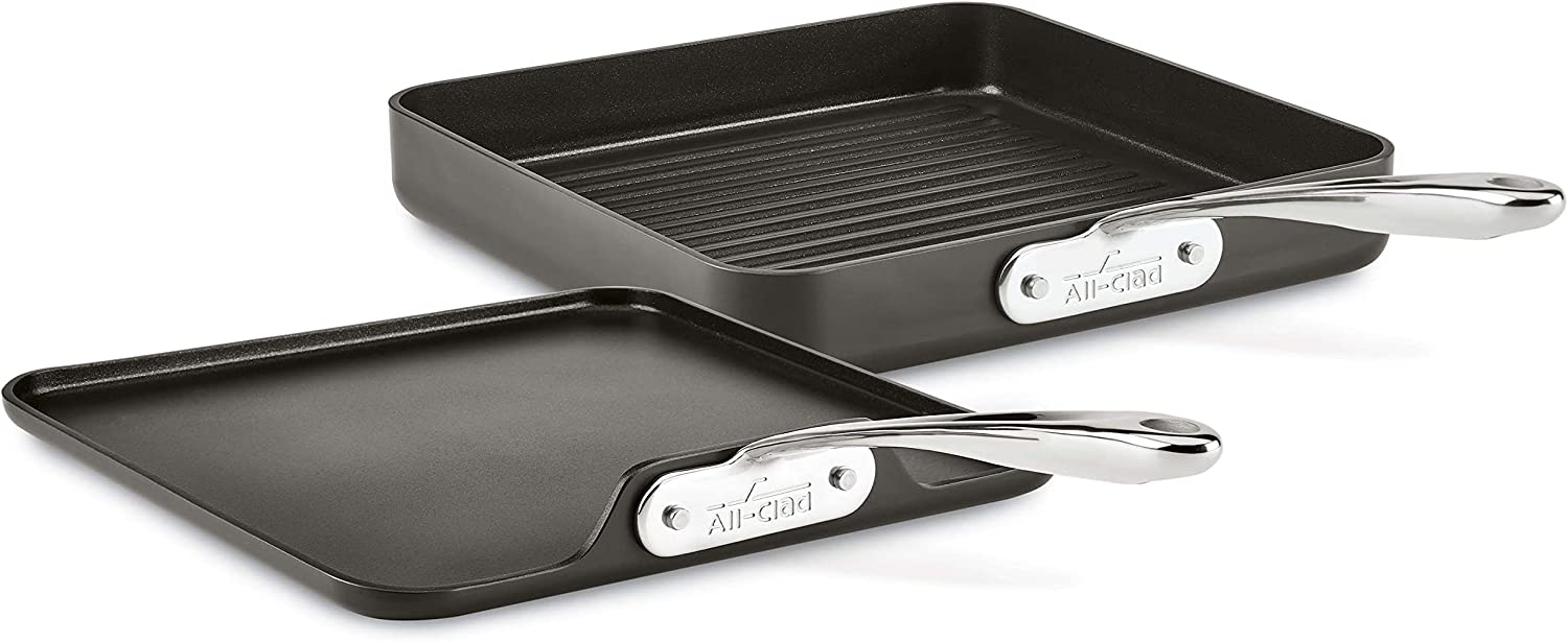 All-Clad H911S284 Essentials Nonstick Hard Anodized Grill & Griddle Set. 11 inch. Black