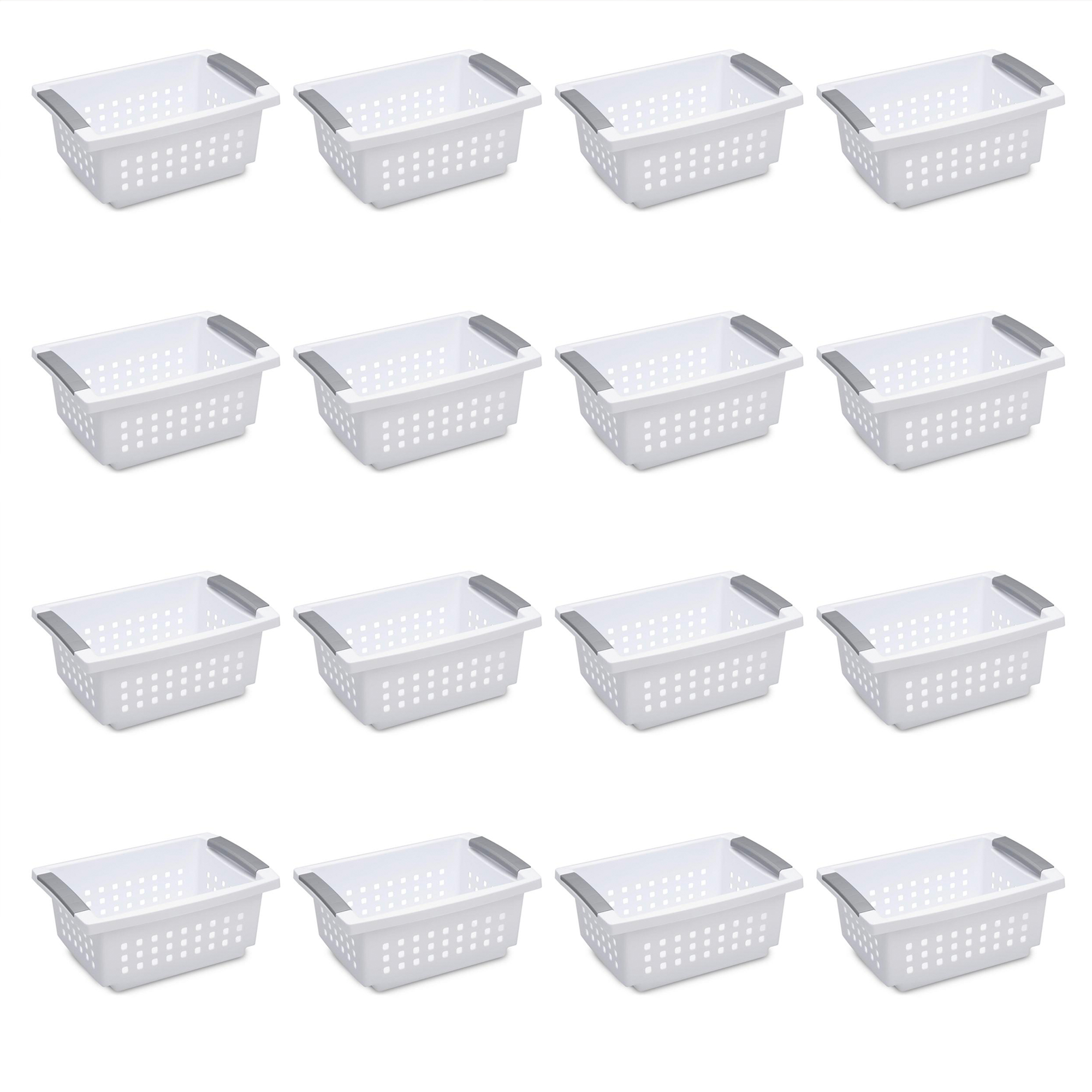 Sterilite Small Stacking Basket w/ Titanium Accents. White (16 Pack)