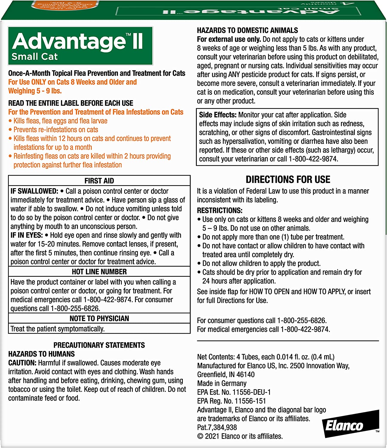 Advantage II Bayer Once-A-Month Cat & Kitten Topical Flea Treatment. 5 to 9 lbs.. Pack of 4