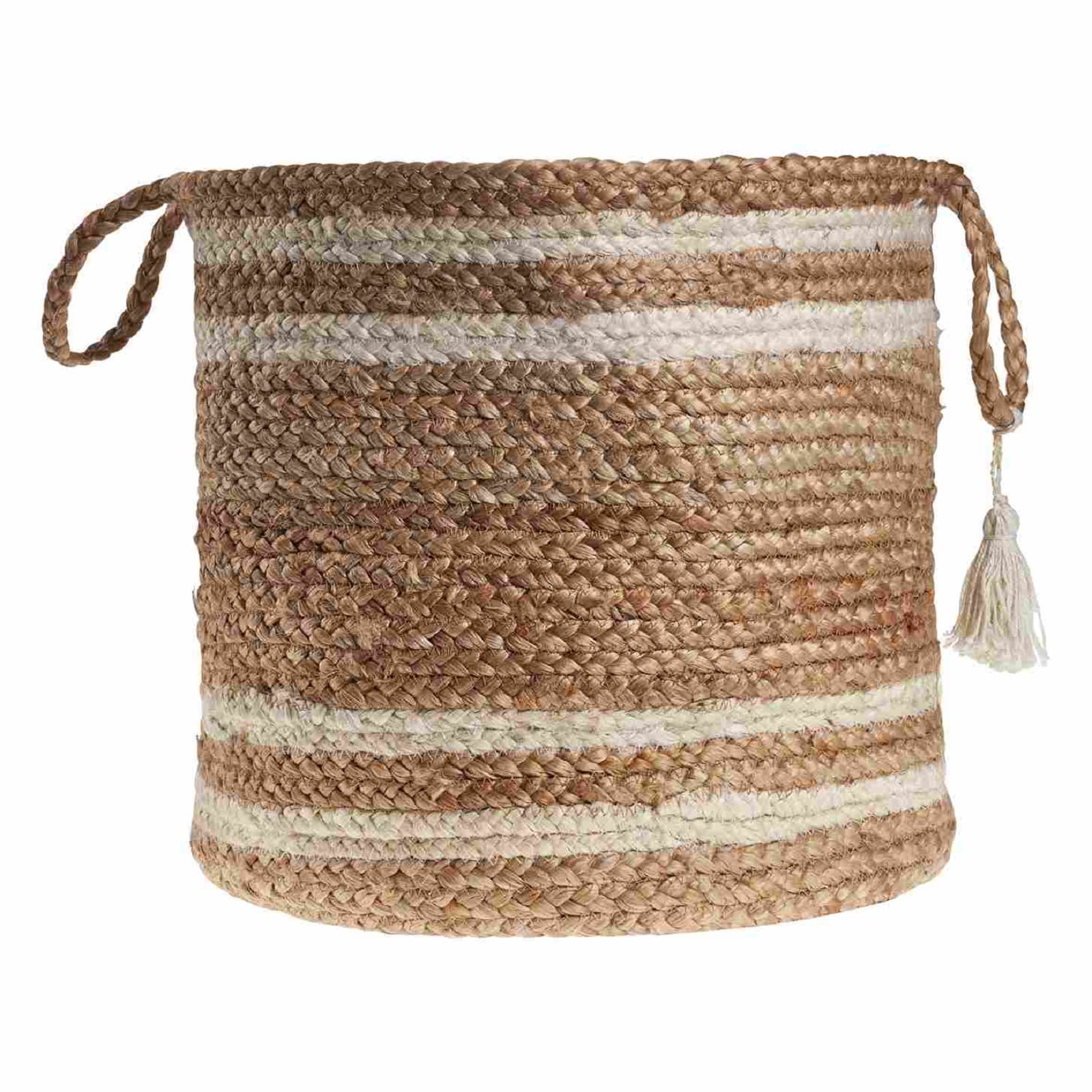 LR Home 17-in W x 17-in H x 17-in D Tan/Hunter Green Jute Basket