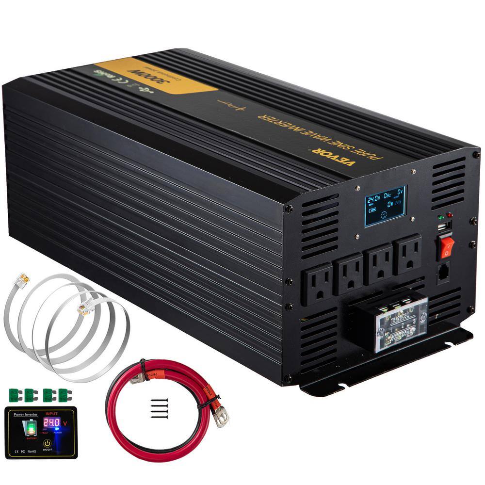 VEVOR CZXNBQDMKWKDD7HPDV9 Pure Sine Wave Power Inverter 3000-Watt Car Inverter DC 24-Volt to AC 120-Volt with USB Port LCD Display Remote Control