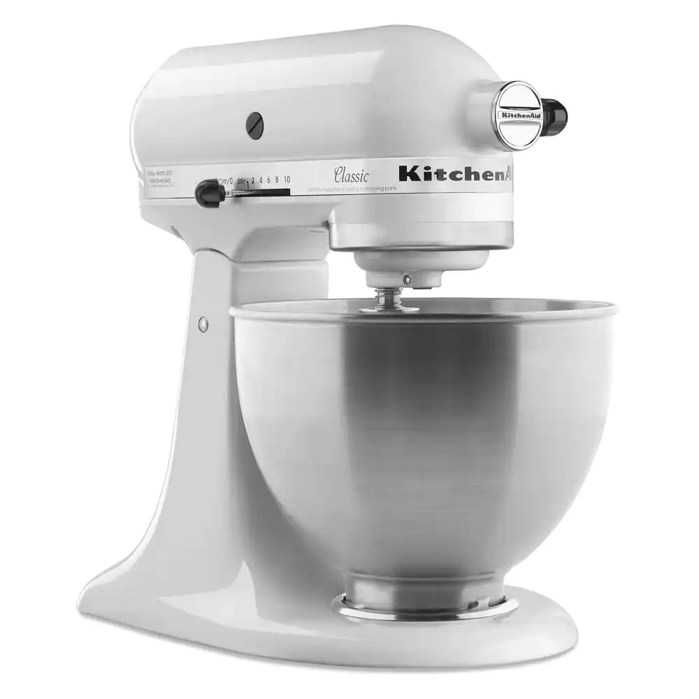 KitchenAid K45SSWH Classic Series 4.5 Qt. 10-Speed White Stand Mixer with Tilt-Head. White