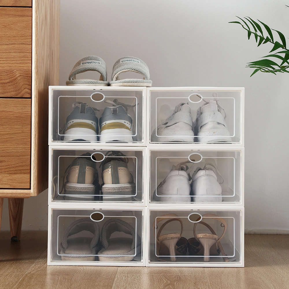DISCOUNTTODAY Foldable Shoe Box. Stackable Clear Shoe Storage Box - Storage Bins Shoe Container Organizer. 12 Pack - White 13.4 x 9.1 x 5.5