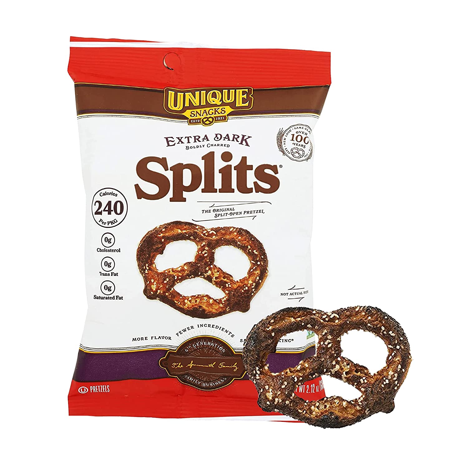 Unique Snacks Extra Dark Splits Pretzels. Delicious Vegan Homestyle Baked Certified OU Kosher Non-GMO. No Artificial Flavor. 2.12 Oz Bags (Pack of 24)