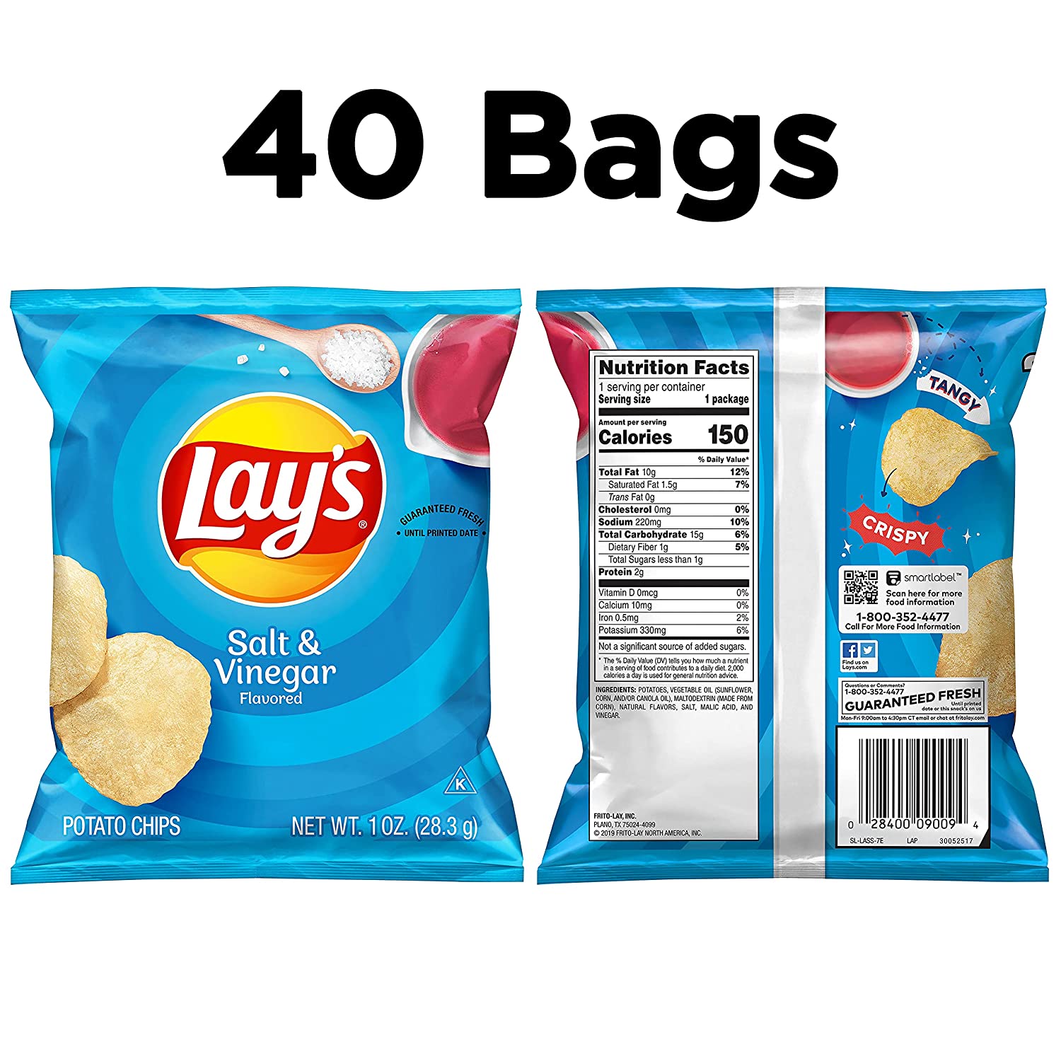 Lay-s Salt & Vinegar Flavored Potato Chips. 1 Ounce (Pack of 40)