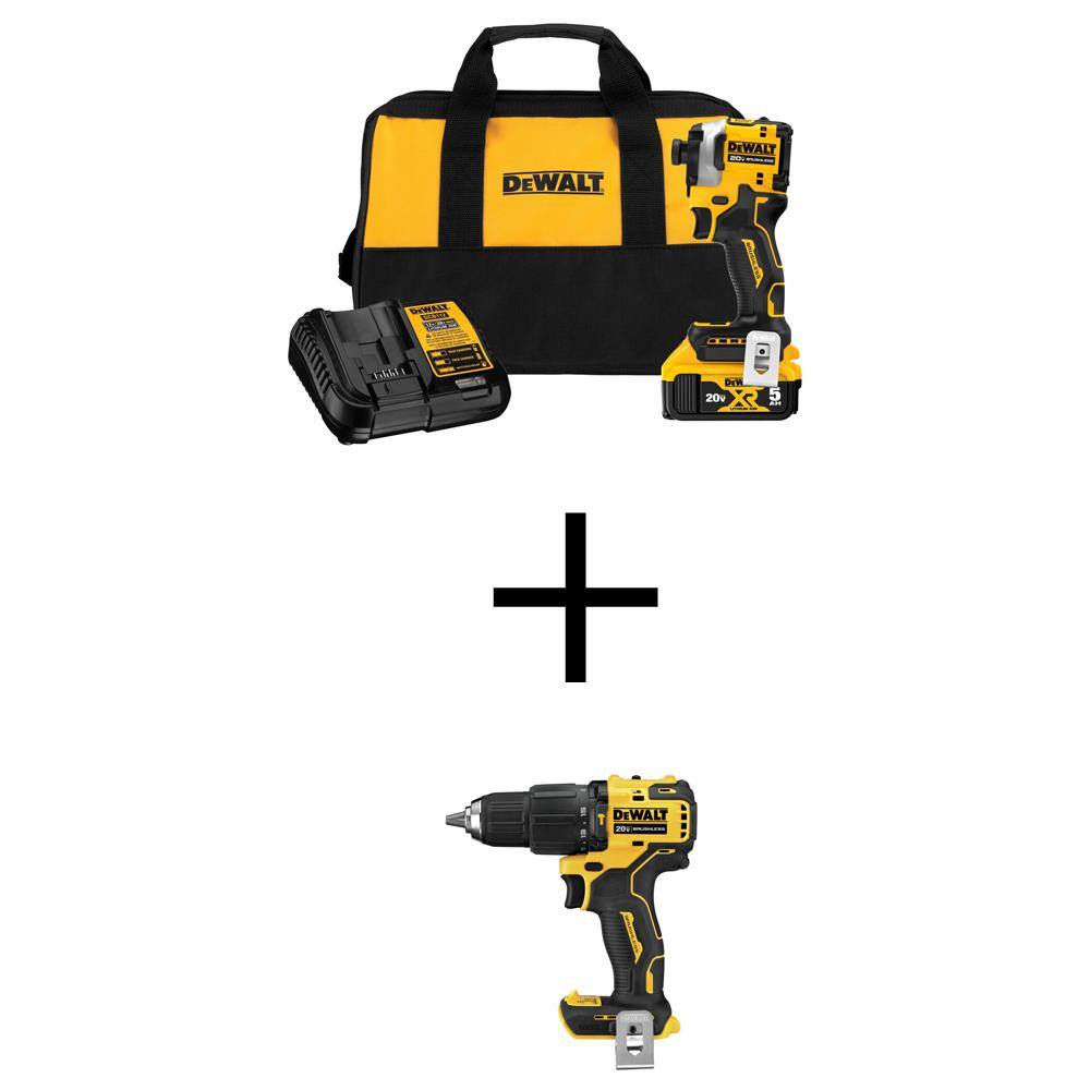 DEWALT DCF850P1WDCD709 ATOMIC 20V MAX Lithium-Ion Cordless Impact Driver Kit and ATOMIC 20V MAX Cordless Brushless Compact 1/2 in. Hammer Drill