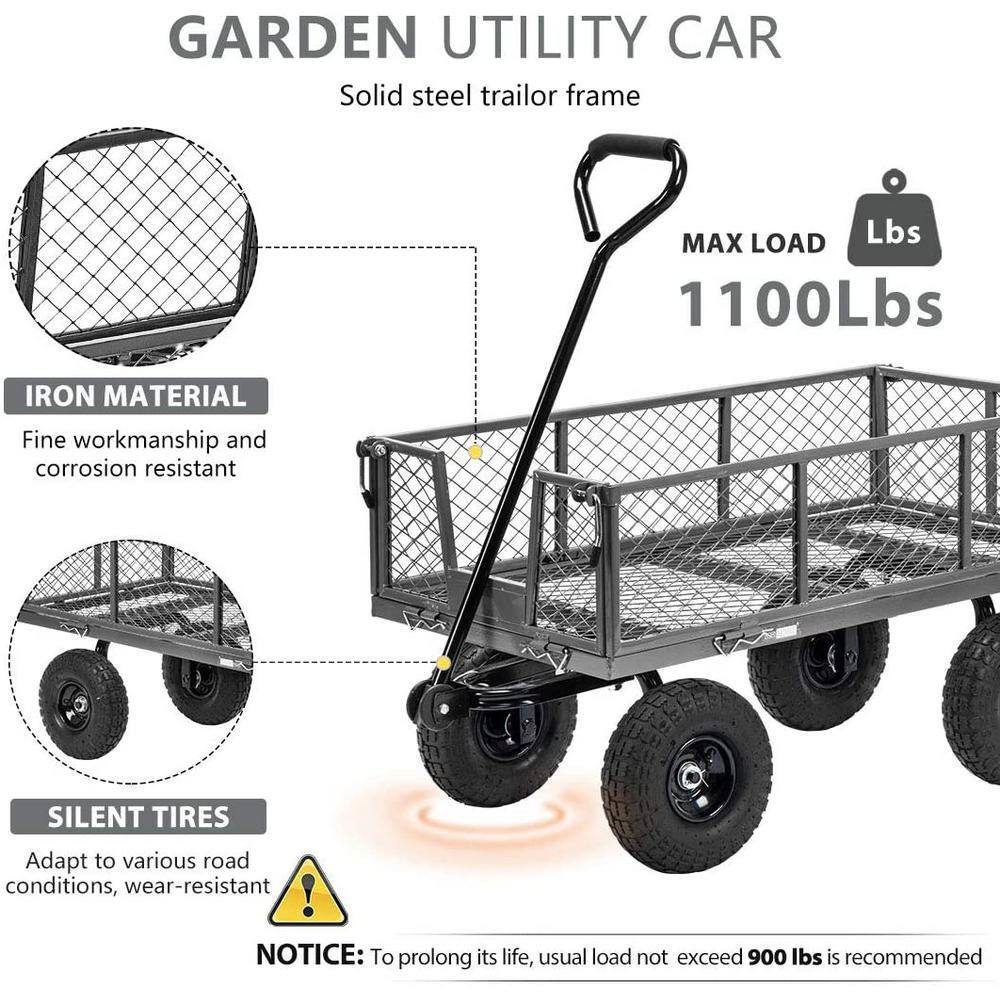 VIVOHOME X002MMKJFL 1100 lbs. Capacity Mesh Steel Garden Cart with Removable Sides and Wheels in Gray