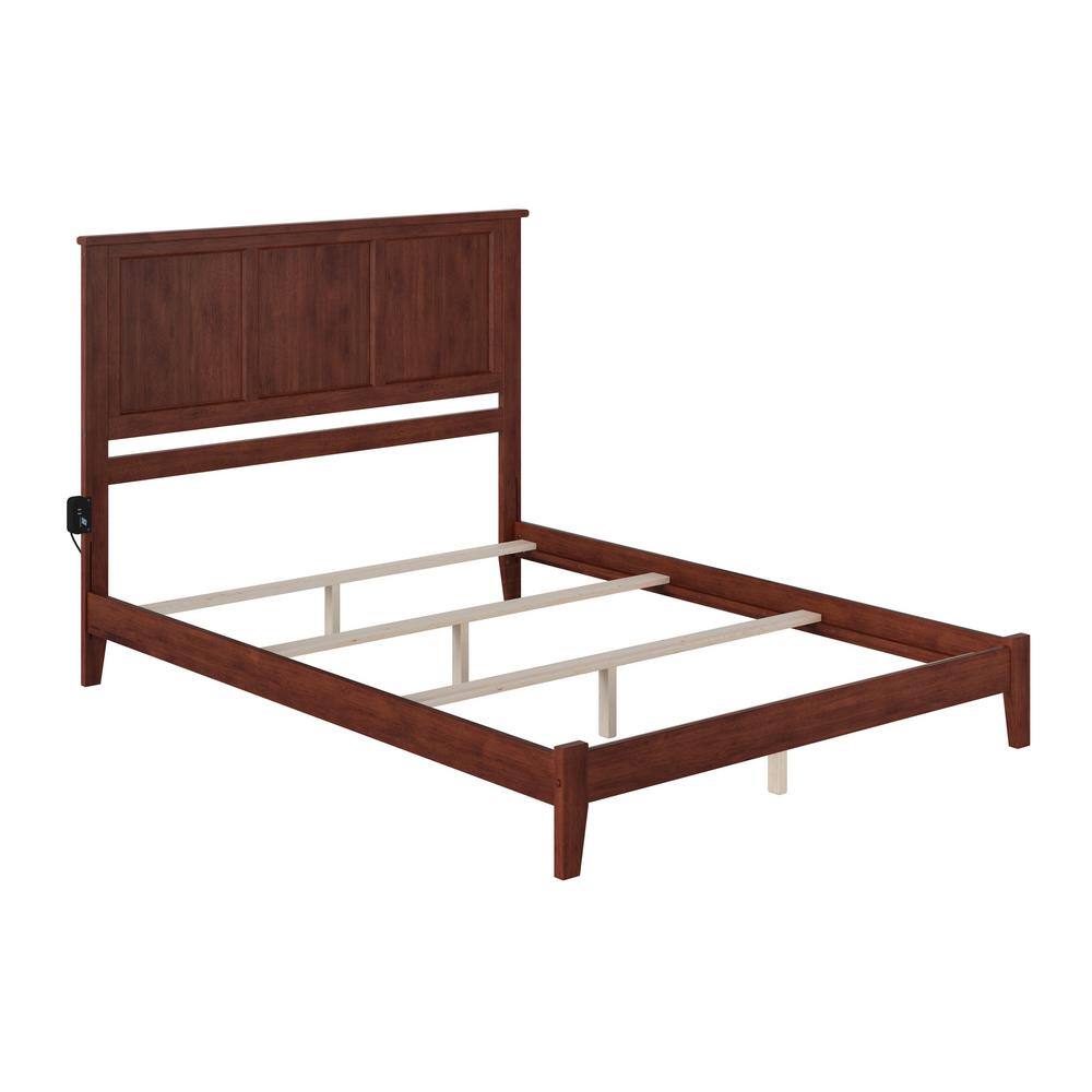 AFI  Madison Walnut Solid Wood King Traditional Panel Bed with Open Footboard and Attachable Turbo Device Charger