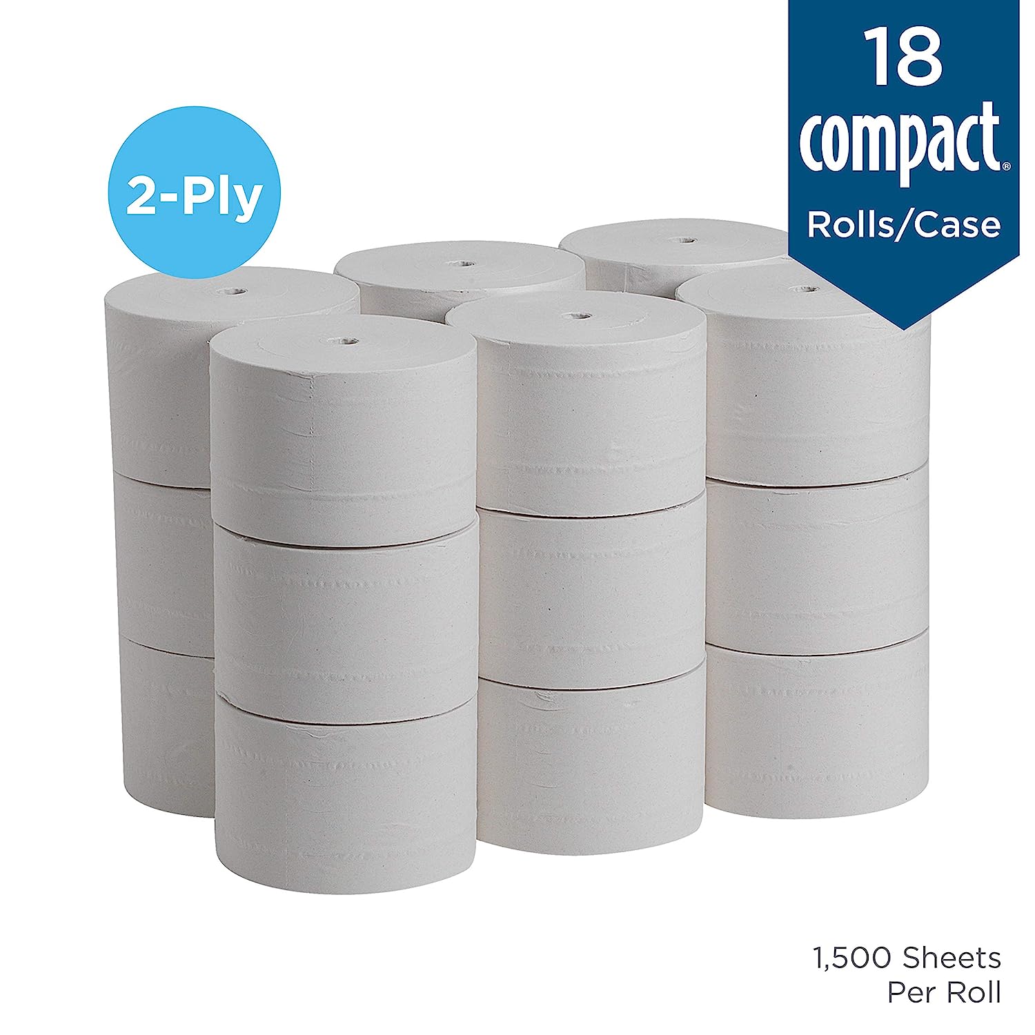 Compact Coreless 2-Ply Recycled Toilet Paper by GP PRO (Georgia-Pacific). 19378. 1.500 Sheets Per Roll. 18 Rolls Per Case