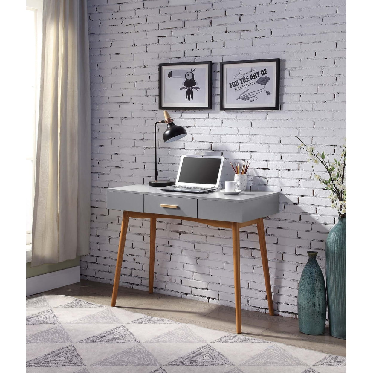 Convenience Concepts Oslo 1 Drawer Desk . Gray