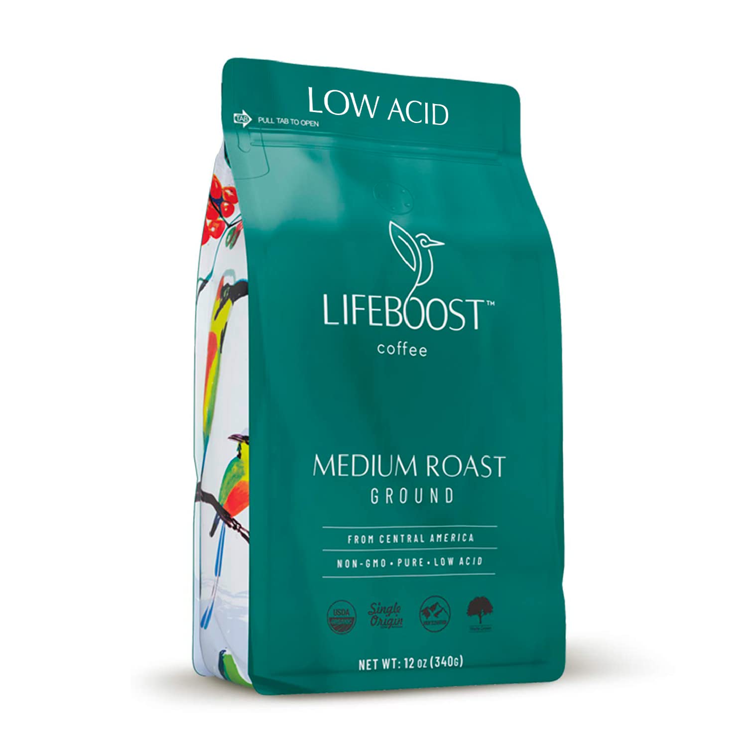 Lifeboost Coffee Ground Medium Roast Coffee - Low Acid Single Origin USDA Organic Coffee - Non-GMO Ground Coffee Third Party Tested For Mycotoxins & Pesticides - 12 Ounces