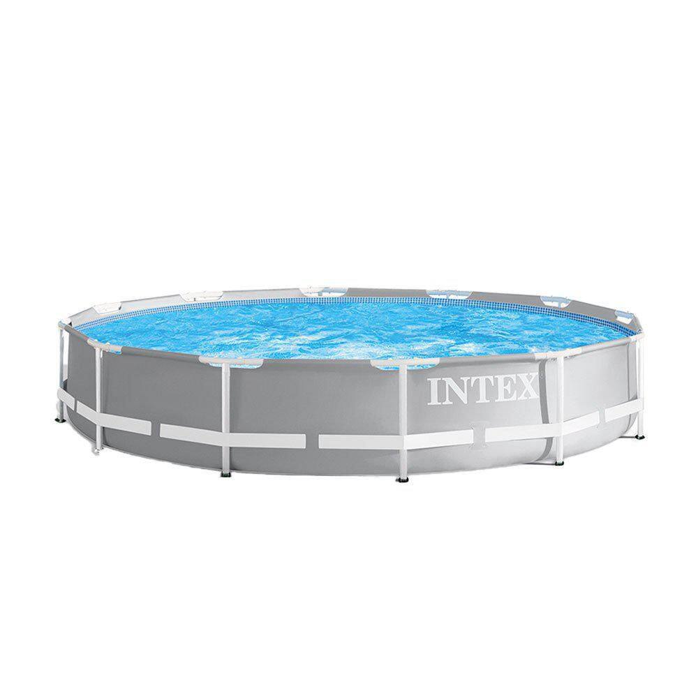 Intex 26711EH + 28065E 12 Foot Prism Frame Above Ground Swimming Pool w/Pump & Pool Ladder