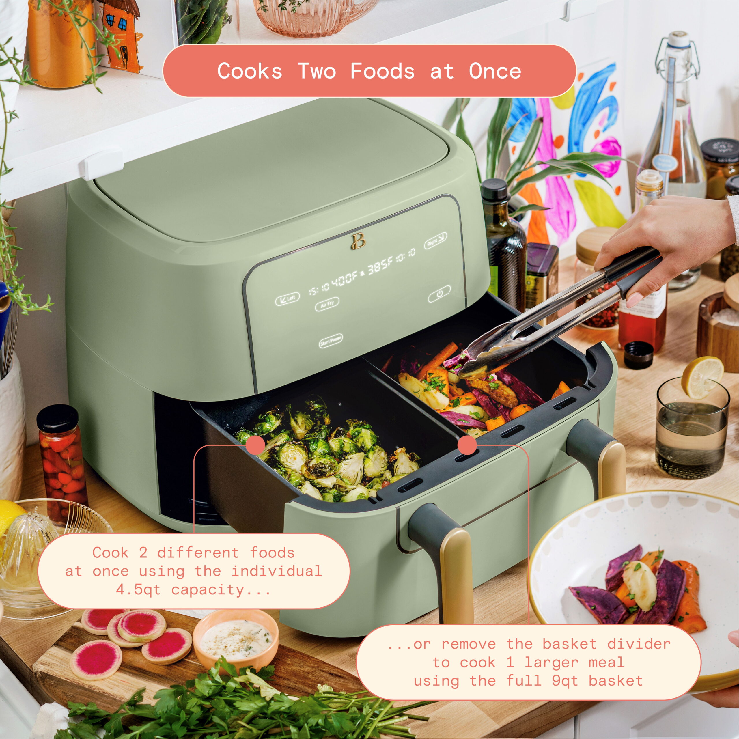 Beautiful 9QT TriZone Air Fryer. Sage Green by Drew Barrymore