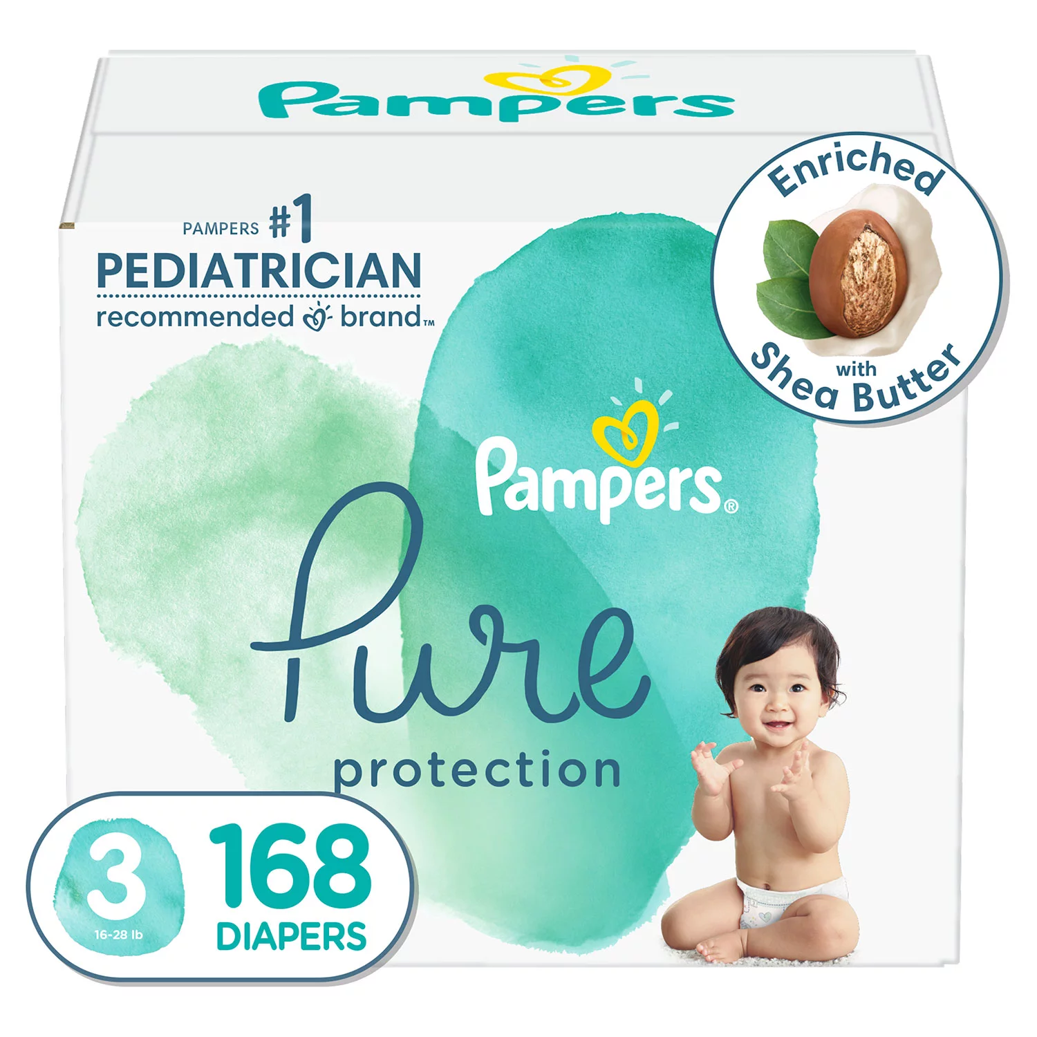 Diapers Size 3. 168 Count - Pampers Pure Protection Hypoallergenic Disposable Baby Diapers for Sensitive Skin. Fragrance Free. (Packaging May Vary)