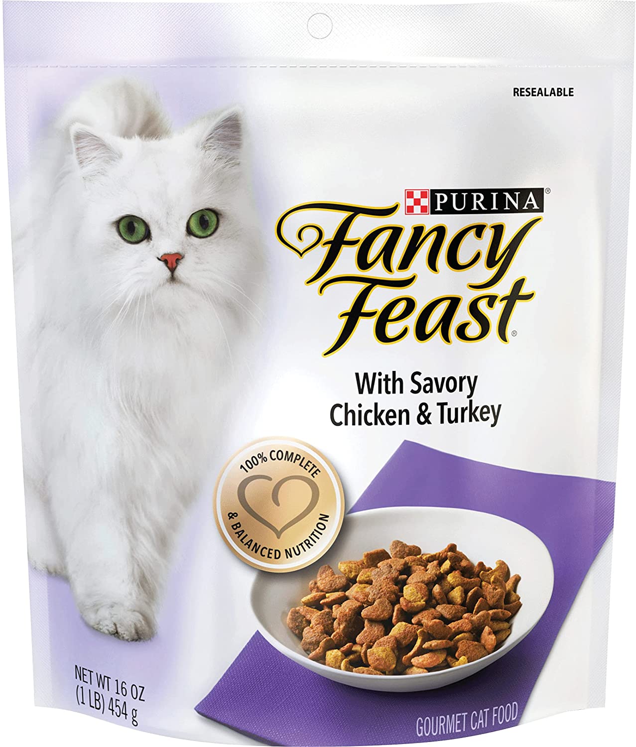 Purina Fancy Feast Dry Cat Food. With Savory Chicken & Turkey 16 oz. Bags. Pack of 4