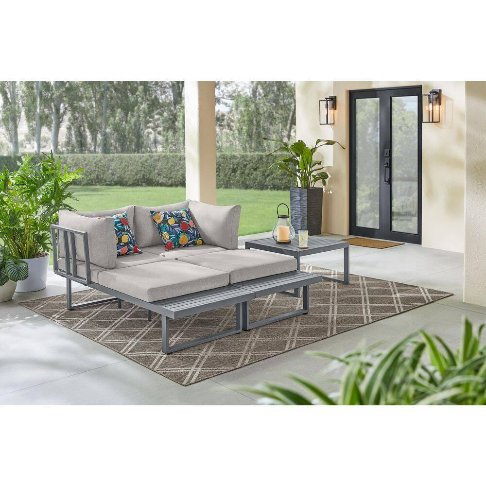 Hampton Bay  Creekfield 3-Piece Aluminum Outdoor Modular Sectional with Stone Gray Cushions