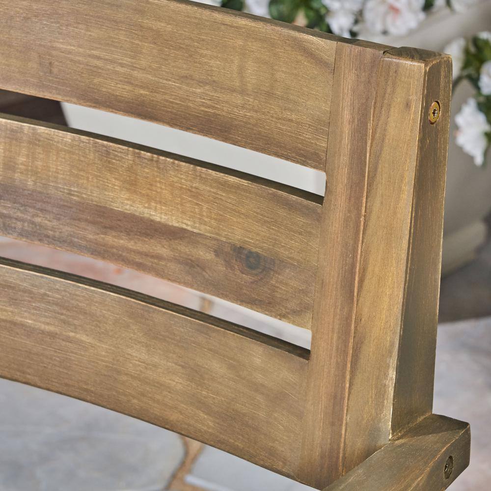 Noble House  Stamford Grey 3-Piece Wood Outdoor Bistro Set with Cross-Legged Table