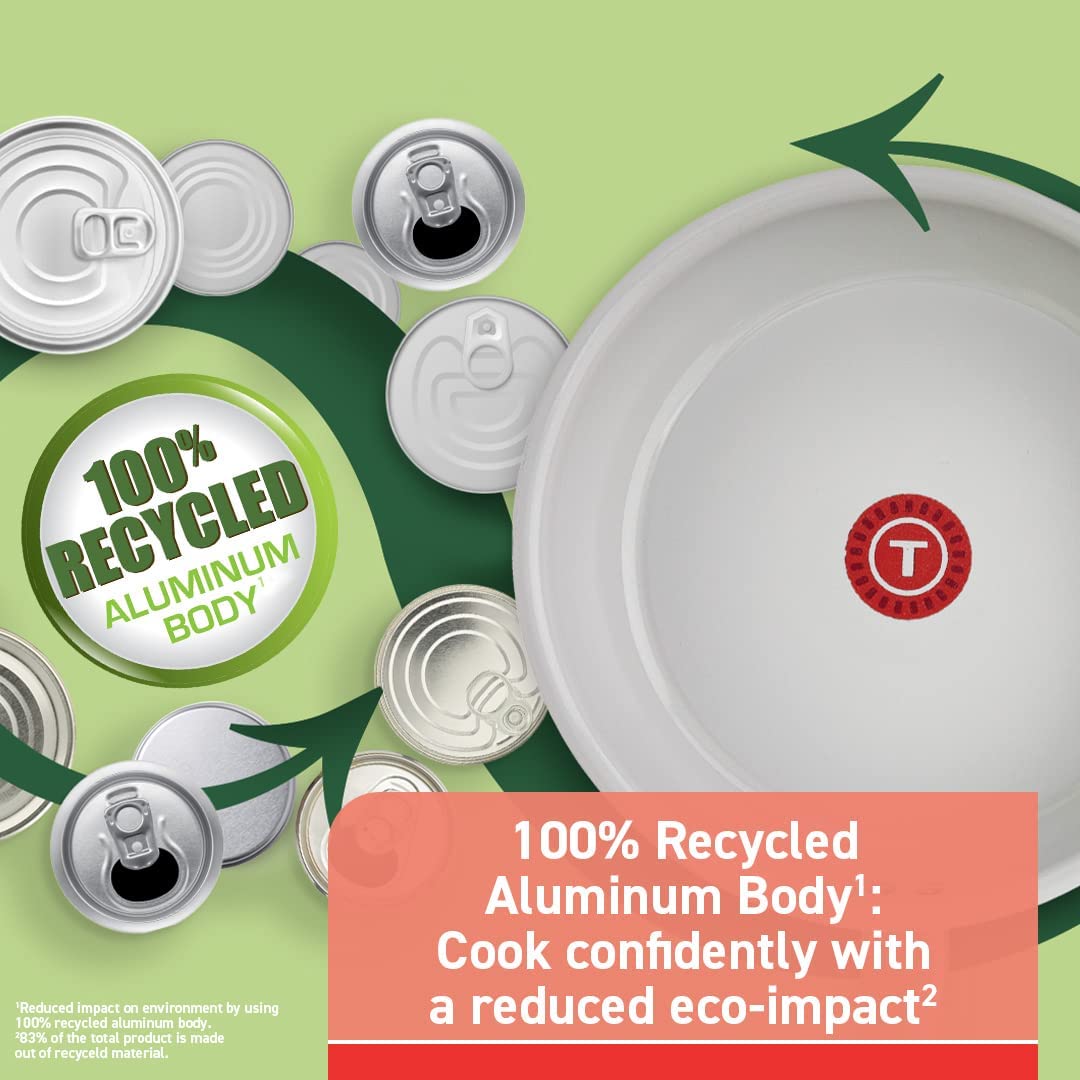 T-fal Fresh Recycled Aluminum Ceramic Non-Stick 12-Piece. Grey Cookware Set