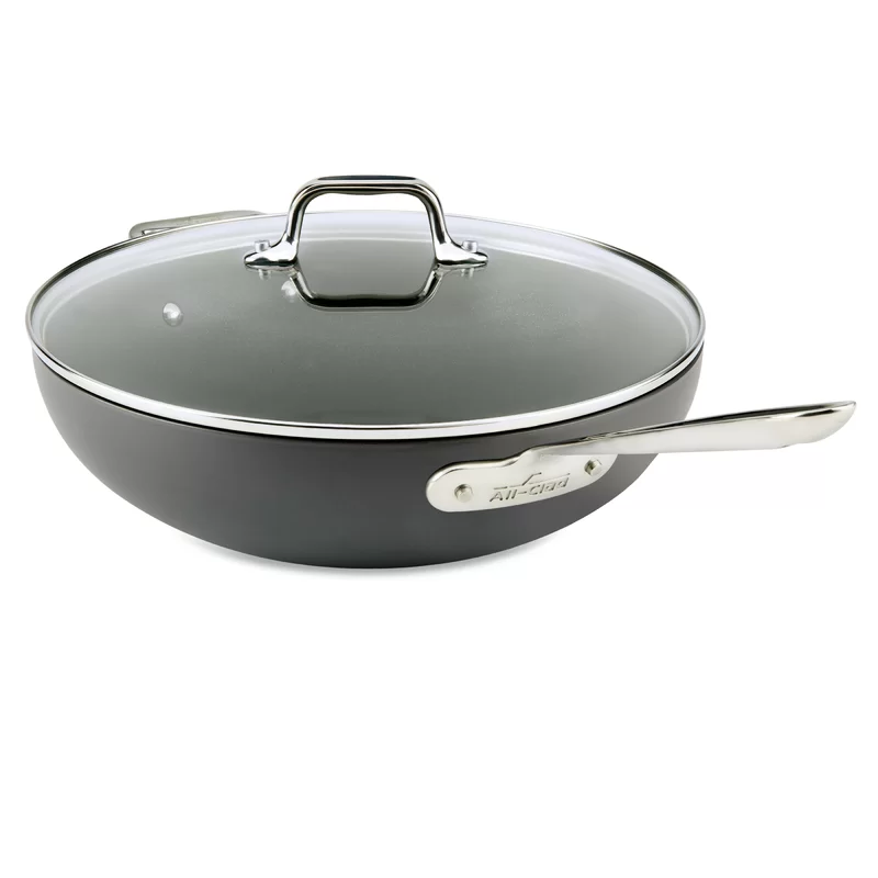 All-Clad E7859464 HA1 Hard Anodized Nonstick Dishwasher Safe PFOA Free Chefs Pan / Wok Cookware. 12-Inch. Black