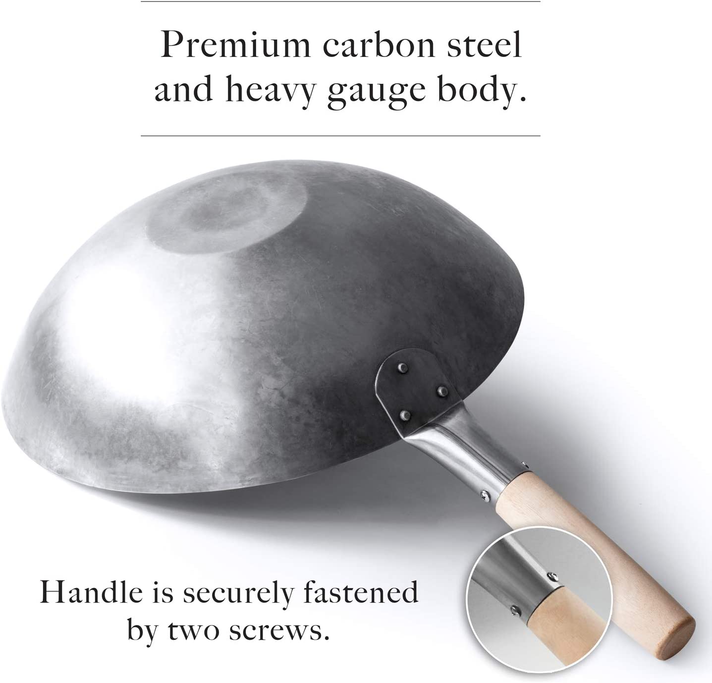Mammafong Flat Bottom Carbon Steel Wok Pan - Authentic Hand Hammered Woks and Stir Fry Pans - 14″ Pow Wok