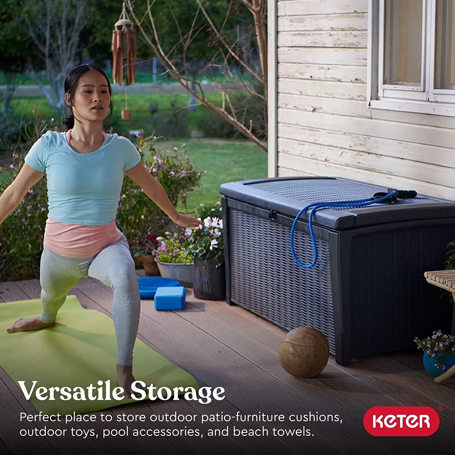 Keter Borneo 110 Gallon Resin Deck Box - Organization and Storage for Patio Furniture. Outdoor Cushions. Throw Pillows. Garden Tools and Pool Toys. Grey