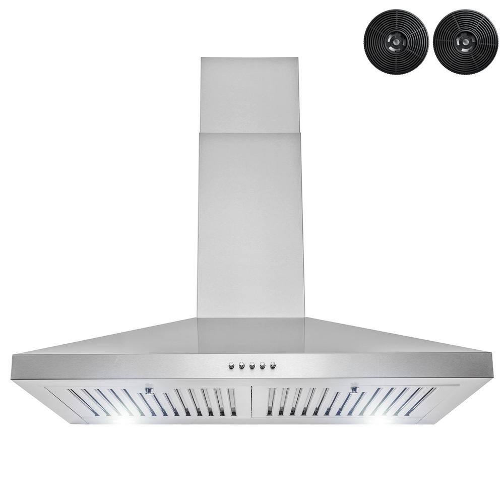 Golden Vantage RH0473 30 in. 217 CFM Convertible Kitchen Wall Mount Range Hood in Stainless Steel with Push Panel. LEDs and Carbon Filters