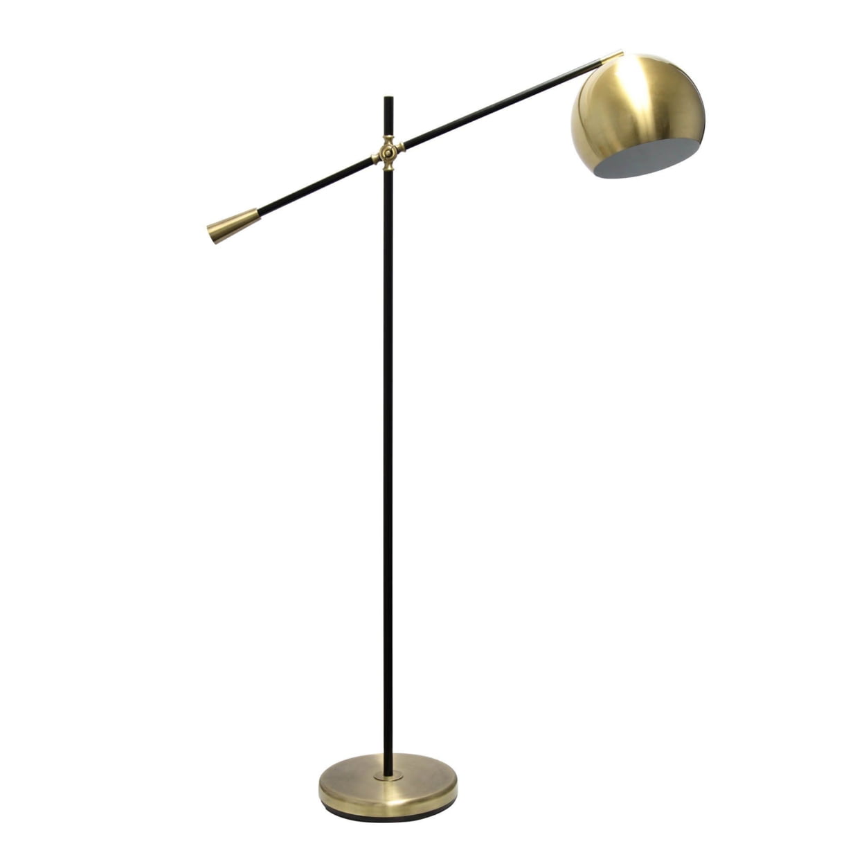 Elegant Designs Matte Black Pivot Arm Floor Lamp. Antique Brass
