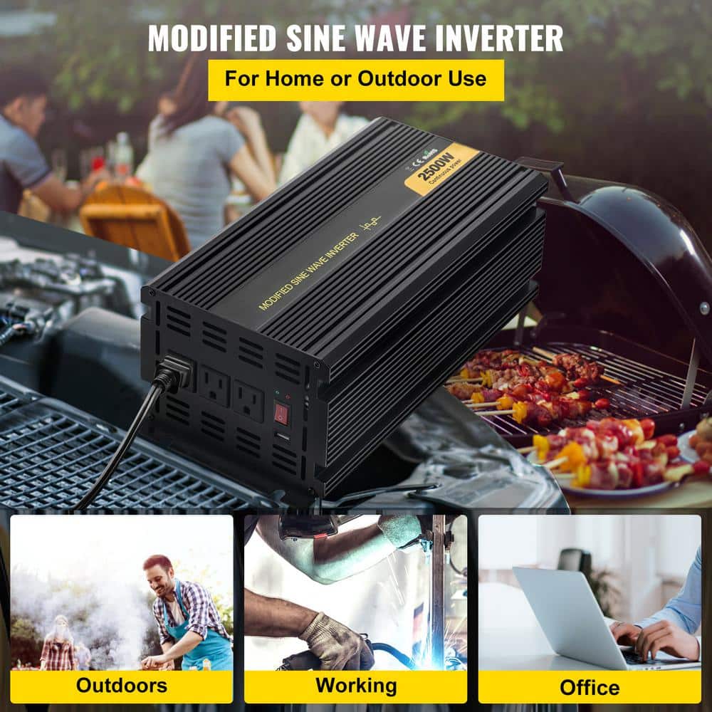 VEVOR ZXN2K5-24-120I14HV9 2500-Watt DC 24-Volt Power Inverter Modified Sine Wave Inverter with LCD Remote Controller LED Indicator for Truck RV
