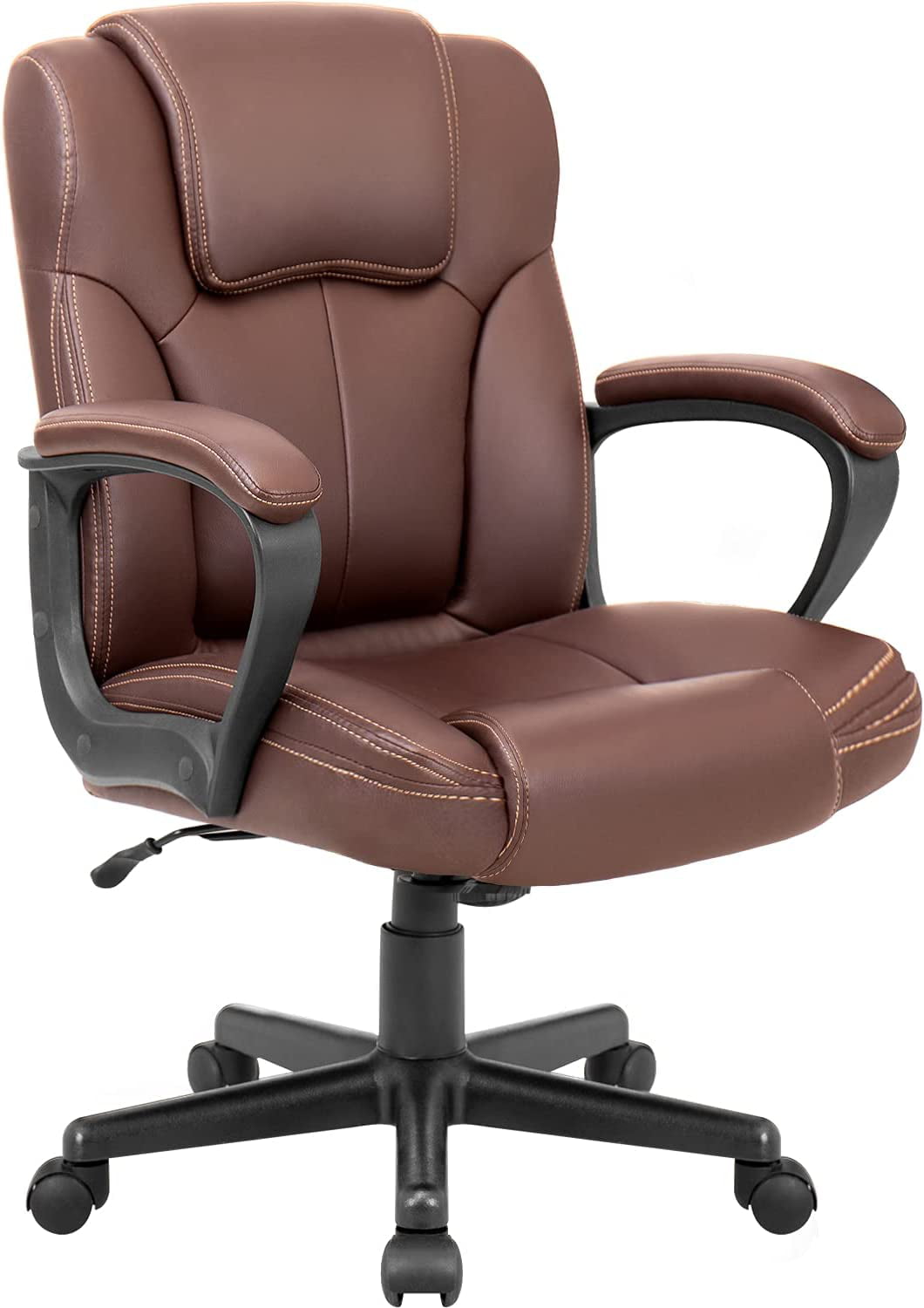 Lacoo Faux Leather Mid-Back Executive Office Desk Chair with Lumbar Support. Brown