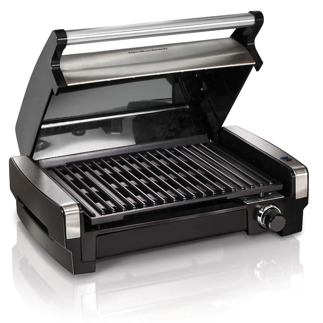 Hamilton Beach Electric Indoor Searing Grill Removable Easy - 12.5-in L x 9.6-in W Non-Stick Contact Grill. 6-Serving. Extra-Large Drip Tray. Stainless Steel (25360)