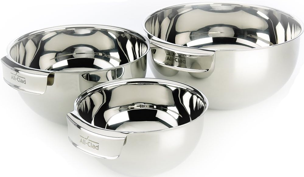 All-Clad MBSET Stainless Steel Dishwasher Safe Mixing Bowls Set Kitchen Accessorie. 3-Piece. Silver