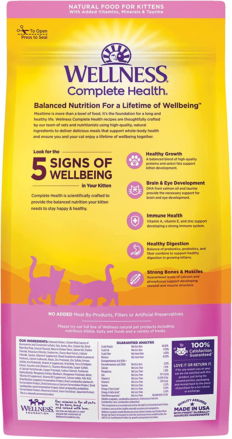 Wellness Complete Health Deboned Chicken. Chicken Meal & Rice Recipe with Grains Dry Kitten Food. 5 lbs.