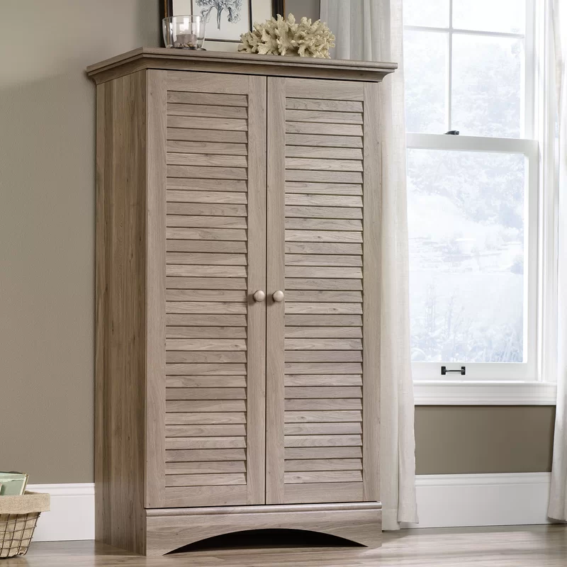 August Grove Contemporary Storage Cabinet with Doors and 4 Adjustable Shelves in Salt Oak
