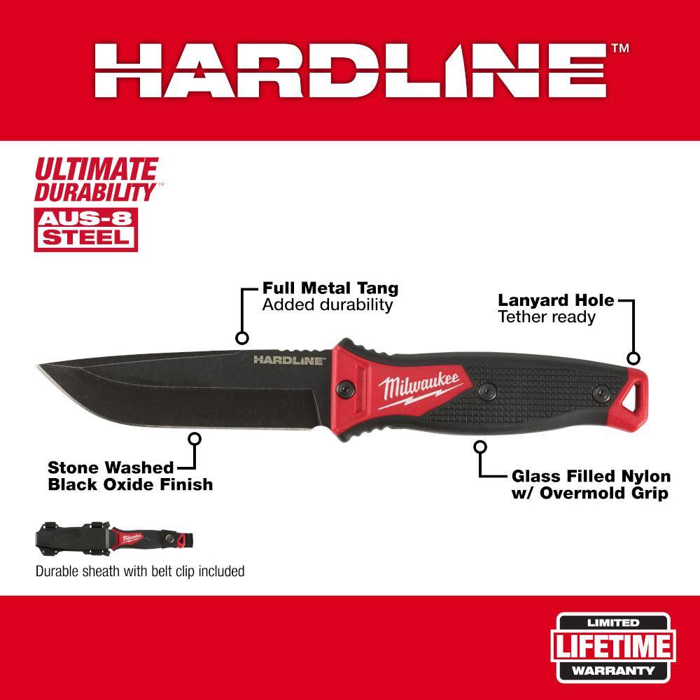 Milwaukee 48-22-1928 5 in. Hardline AUS-8 Steel Fixed Blade Knife