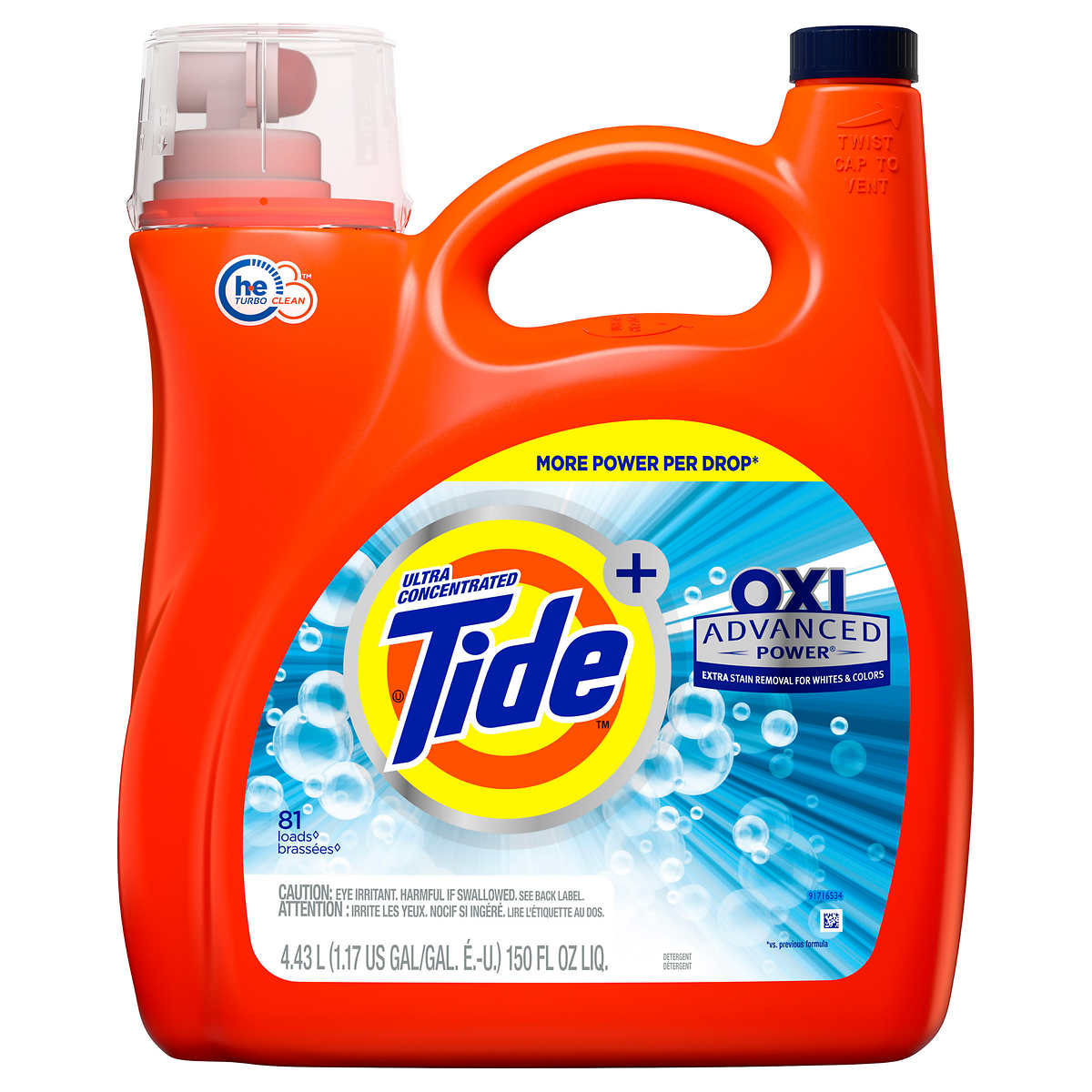 Tide Advanced Power Liquid Laundry Detergent Oxi. Original. 81 loads. 150 fl oz