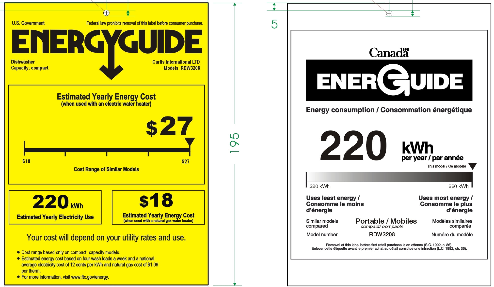 RCA RDW3208 Home Kitchen 6 Place Setting Portable Countertop Dishwasher. White